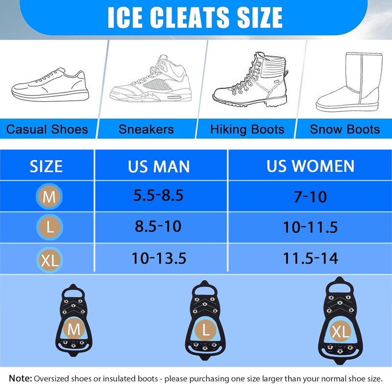HQcontL 2 Pairs Ice Cleats for Shoes and Boots, Universal Non Slip Hiking Spikes, Micro Shoe Spikes for Snow and Ice, Durable Snow Crampons for Winter Hiking Climbing Ice Fishing, 8 Steel Studs Gripper Spike - Image 5
